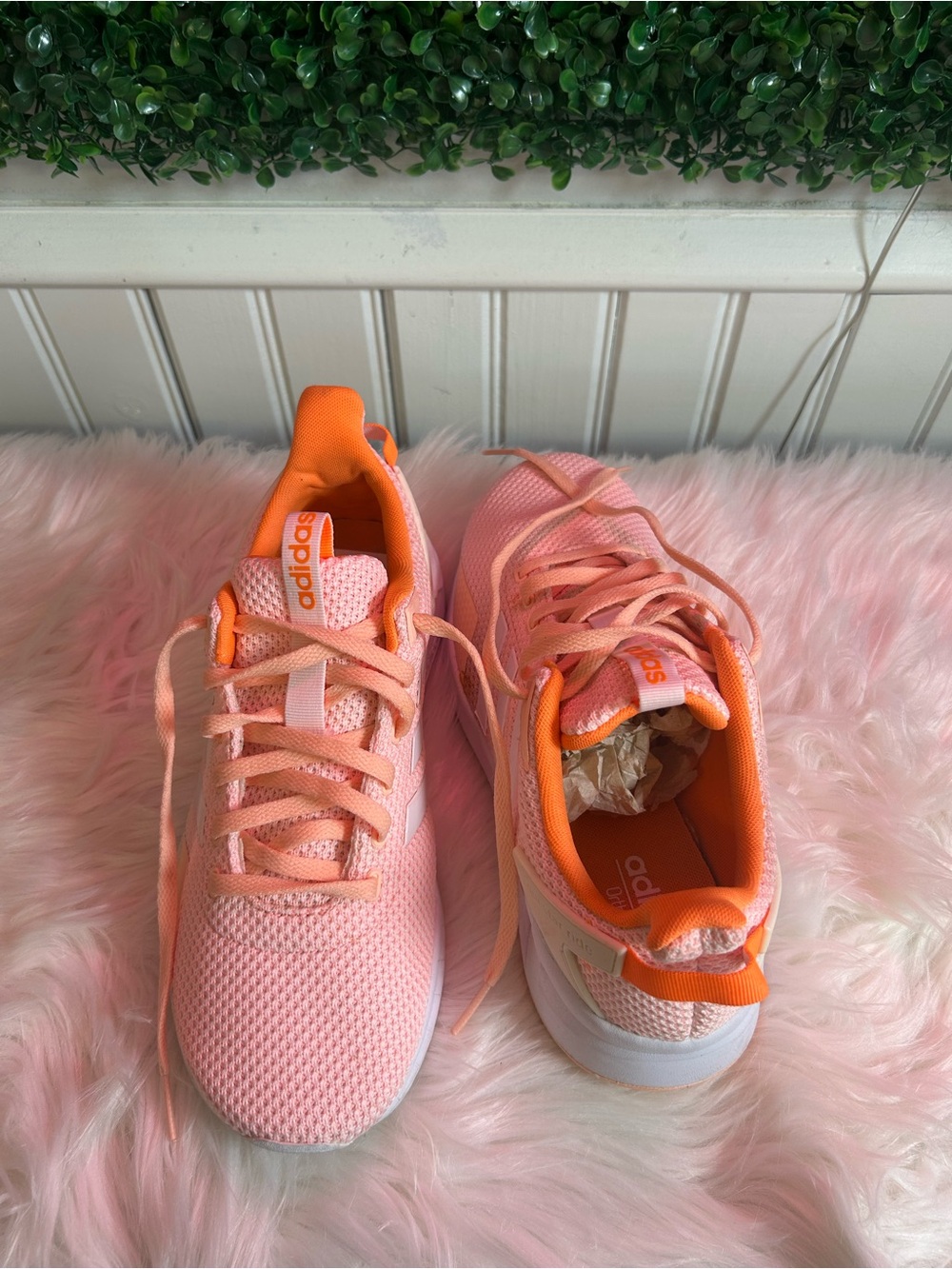 Adidas women’s White and Orange Athletic Sneakers